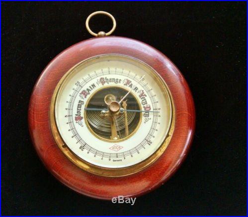 Vintage ATCO Germany Wall Barometer Weather Guide Wood Brass Porcelain Face