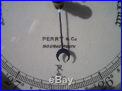 Vintage Aneroid Barometer, Perry & Co, Bournemouth, England, Hardwood Case