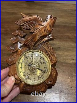 Vintage Antique Black Forest Barometer with Bird And Tree carving