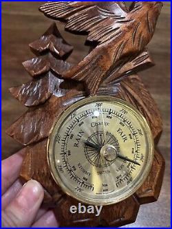 Vintage Antique Black Forest Barometer with Bird And Tree carving