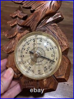 Vintage Antique Black Forest Barometer with Bird And Tree carving