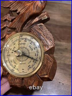 Vintage Antique Black Forest Barometer with Bird And Tree carving