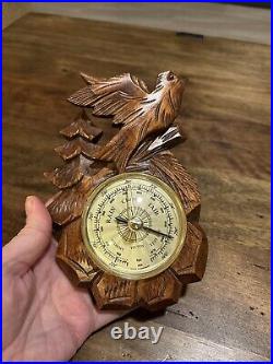 Vintage Antique Black Forest Barometer with Bird And Tree carving