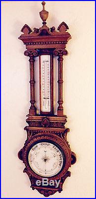 Vintage / Antique English Wall Barometer Thermometer