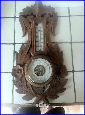 Vintage Antique German Wood Black Forest Barometer