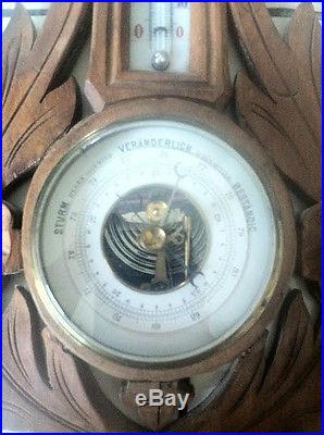 Vintage Antique German Wood Black Forest Barometer