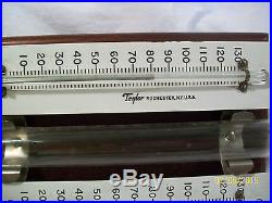 Vintage Antique TAYLOR Thermometer Barometer Genuine Mahogany