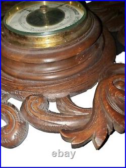 Vintage Antique Wall Wood Carved Black Forest Barometer Thermometer 28