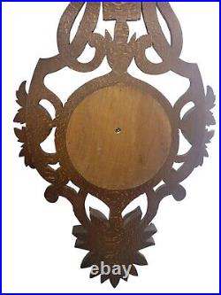 Vintage Antique Wall Wood Carved Black Forest Barometer Thermometer 28