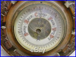 Vintage Barometer Carved Oak Base