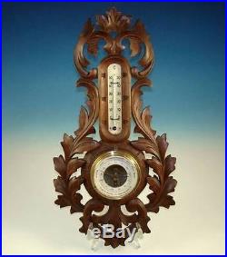 Vintage Black Forest Carved Walnut Barometer Thermometer Frederik Preisler NR
