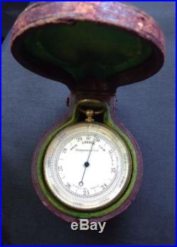 Vintage Brass English Compensated Brass Pocket Barometer WithCass