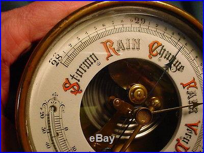 Vintage Brass Short Mason London Barometer w/ Curved Thermometer No Reserve