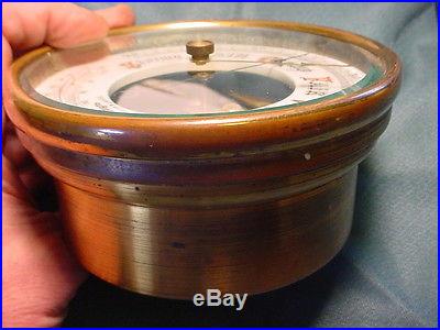 Vintage Brass Short Mason London Barometer w/ Curved Thermometer No Reserve