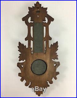 Vintage Carved Wood Barometer Thermometer Black Forest Style
