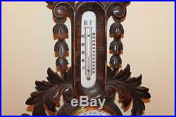Vintage Carved Wood Horse Head Shoe Veranderlijk Barometer and Thermometer