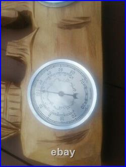 Vintage Carved Wood Sugar Shanty Barometer-thermometer-hygrostar-snowshoes-decor