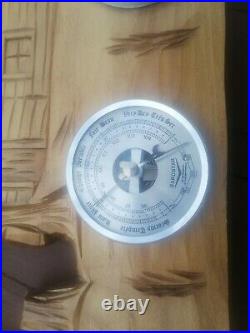 Vintage Carved Wood Sugar Shanty Barometer-thermometer-hygrostar-snowshoes-decor