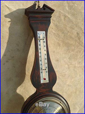 Vintage Ebonized Black & Mahogany Barometer Thermometer-Airguide Instrument Co