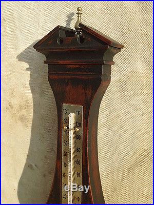 Vintage Ebonized Black & Mahogany Barometer Thermometer-Airguide Instrument Co