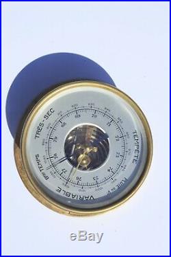 Vintage French Barometer Brass Colour In Working Condition 5.9inch 1.7lbs