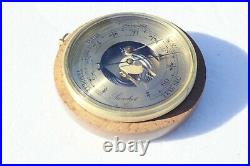 Vintage French Barometer In Metal Brass Wood In Working Condition 5.7inch 0.9lbs