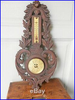 Vintage French wood BLACK FOREST Barometer & Thermometer