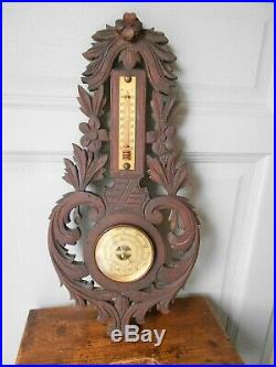 Vintage French wood BLACK FOREST Barometer & Thermometer