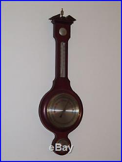 Vintage German Mahogany Weather Station Wall Barometer Thermometer Germany