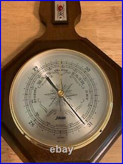 Vintage Jason Barometer Hygrometer Thermometer Banjo Style Wood 29 Long