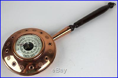 Vintage Lecellier Villediue France Copper Frame Wood Handle Wall Mount Barometer