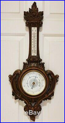 Vintage Ornate 27 Dutch Weather Station Aneroid Wall Barometer & Thermometer