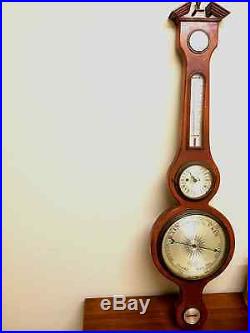 Vintage P. F. Bollenbach 40 Jeweled Mahogany Banjo Barometer Weather Station