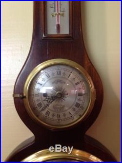 Vintage P. F. Bollenbach Mahogany Banjo Barometer Weather Station Clock