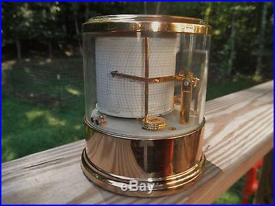 Vintage Round Quaility Brass French Barograph Ships Anchor Marked WORKS FINE