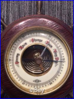 Vintage Ships Wheel Wood & Porcelain ATCO GERMANY 1651 Barometer