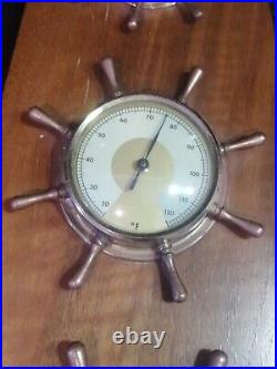 Vintage Thermometer Barometer Hygrometer West Germany Focal Ship Wheel Nautical