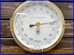 Vintage Weather Instrument Lilley & Gillie Brass Wall Mount Barometer England