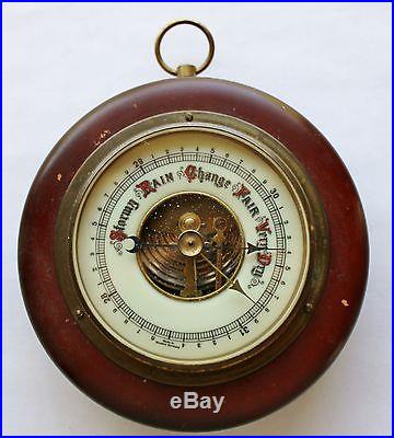 Vintage Western Germany Barometer Weather Station Wood Brass Porcelain Dial