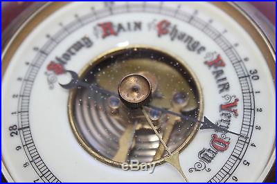 Vintage Western Germany Barometer Weather Station Wood Brass Porcelain Dial