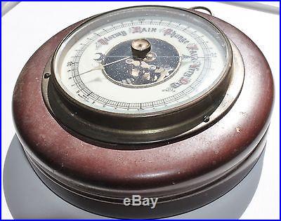 Vintage Western Germany Barometer Weather Station Wood Brass Porcelain Dial