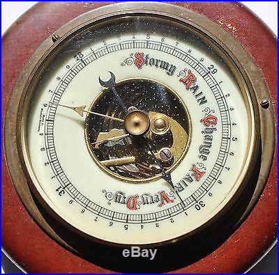 Vintage Western Germany Barometer Weather Station Wood Brass Porcelain Dial