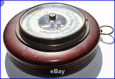 Vintage Western Germany Barometer Weather Station Wood Brass Porcelain Dial