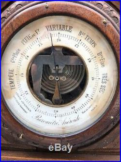 Vintage Wood Carved French Louis Jourdan Barometer Paris 25.5 Tall