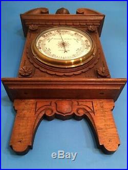 Vintage or Antique Ferguson & MacBean Carved Wood Aneroid Barometer