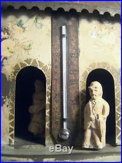 Vtg ANTIQUE TIN WEATHER HOUSE 1860's Lovejoy's THERMOMETER Hygrometer PRIMITIVE