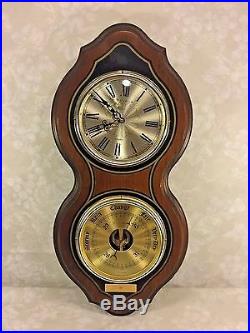 Vtg Bulova Quartz Clock (Runs) and Operating Barometer Wall Set Wood Case