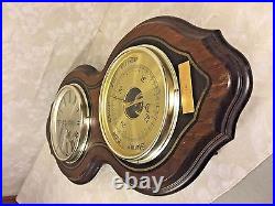 Vtg Bulova Quartz Clock (Runs) and Operating Barometer Wall Set Wood Case