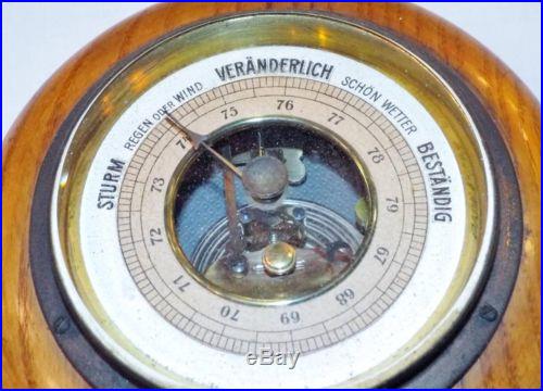 Vtg Sturm Veranderlich Bestandig German Barometer, Oak, Brass & Beveled Glass