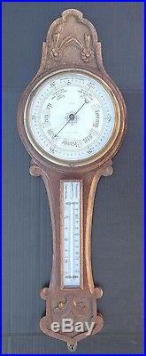 Vtg Victorian Antique Oak Cased Wheel Banjo Barometer / Thermometer Belfast